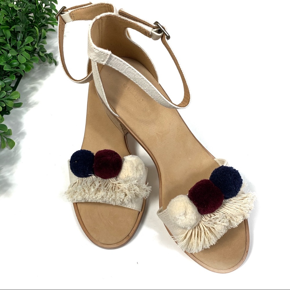 Soludos Capri Linen Blush Pompom Heeled Sandal NIB - Picture 4 of 8